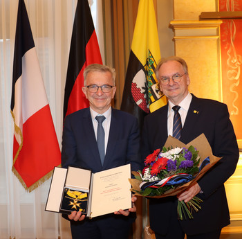 Das Bild zeigt den Präsidenten Bonneau und Ministerpräsident Dr. Reiner Haseloff.